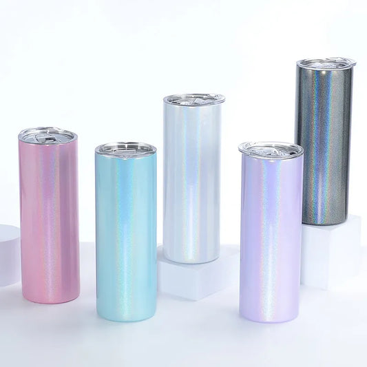 20oz Glitter Stainless Steel Skinny Tumbler with Lid and Straw - Vacuum Insulated, Ideal for Hot and Cold Drinks