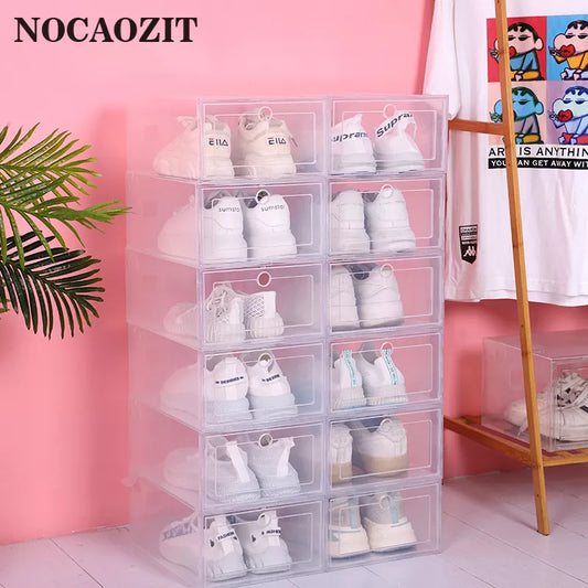 6pcs/Set Stackable Transparent Plastic Shoe Boxes - Thickened, Folding, and Space-Saving Shoe Organizers with Drawers