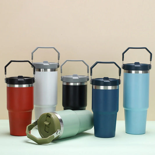 1pc-Vacuum insulated double-layer stainless steel insulated cup, portable water cup with handle